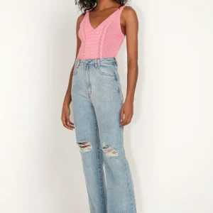 CALÇA JEANS CINTURA ALTA RASGO JOELHO