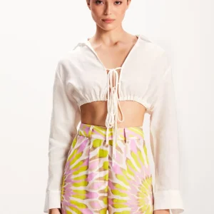 CAMISA LINHO CROPPED ELASTICO OFF WHITE