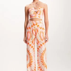 TOP LINHO ESTAMPA MANDALA LARANJA E ROSA