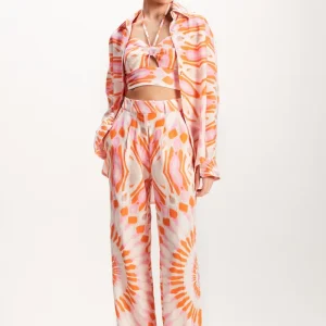 CAMISA LINHO ESTAMPA MANDALA LARANJA E ROSA