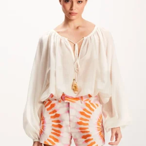 SHORTS LINHO ESTAMPA MANDALA LARANJA E ROSA