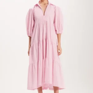 VESTIDO CAMADAS AMPLO DECOTE V TRICOLINE ROSA