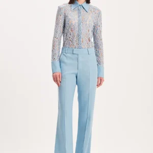 CALÇA LINHO RETA AZUL