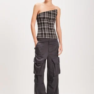 TOP CORSET PONTA TWEED CINZA E PRETO