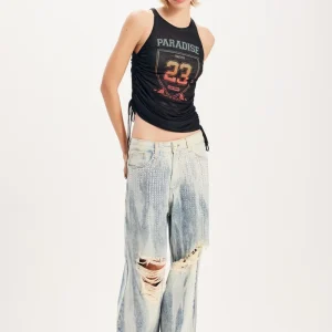 CALÇA JEANS RASGO PERNAS PEDRAS
