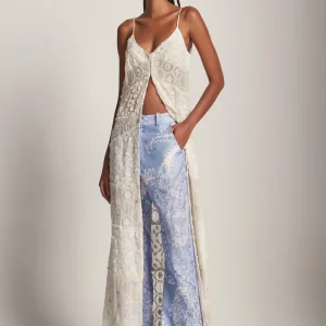 CALÇA LINHO ESTAMPA PAISLEY AZUL