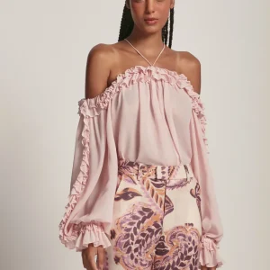 BATA GGT AMPLA BABADOS DECOTE E MANGA ROSA