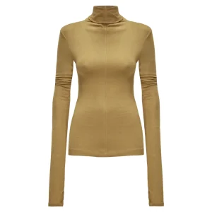 BLUSA MANGA LONGA GOLA ALTA MALHA CARAMELO