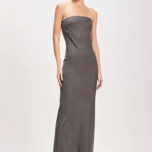 VESTIDO TOMARA QUE CAIA RISCA DE GIZ CINZA ESCURO