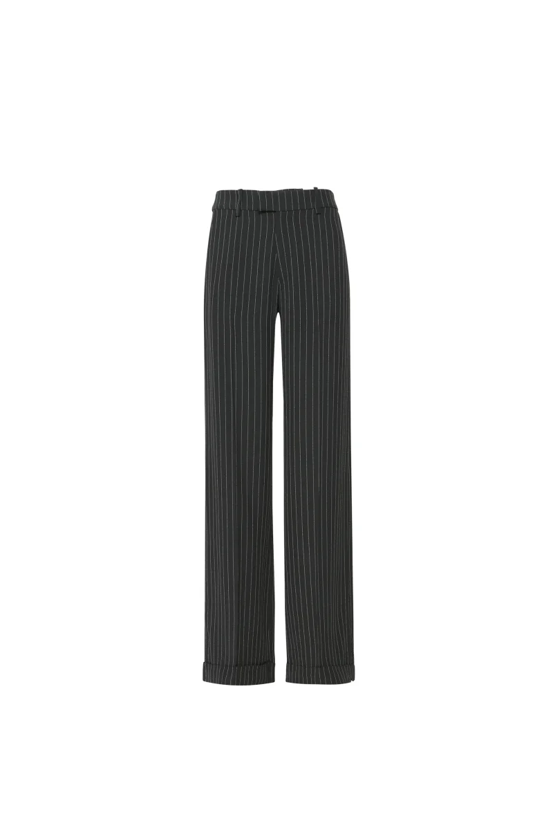 CALÇA ALFAIATARIA BARRA ITALIANA CREPE PATOU RISCA DE GIZ PRETO - Image 8