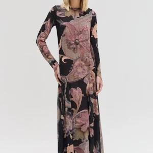 VESTIDO LONGO NESGAS MANGA LONGA GGT PASLEY ESCURO