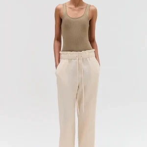 CALÇA ELÁSTICO CINTURA CAMBRAIA LINHO BEGE