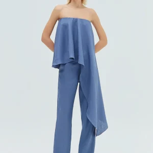 CALÇA RETA LINHO AZUL