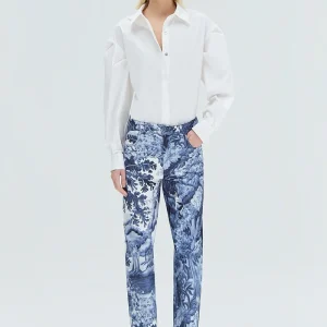 CALÇA SARJA ESTAMPA FLORESTA AZUL