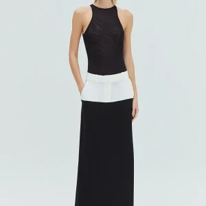 SAIA LONGA BICOLOR CREPE PATOU PRETA E OFF WHITE