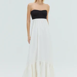 VESTIDO TOMARA QUE CAIA BICOLOR CREPE PATOU E TRICOLINE