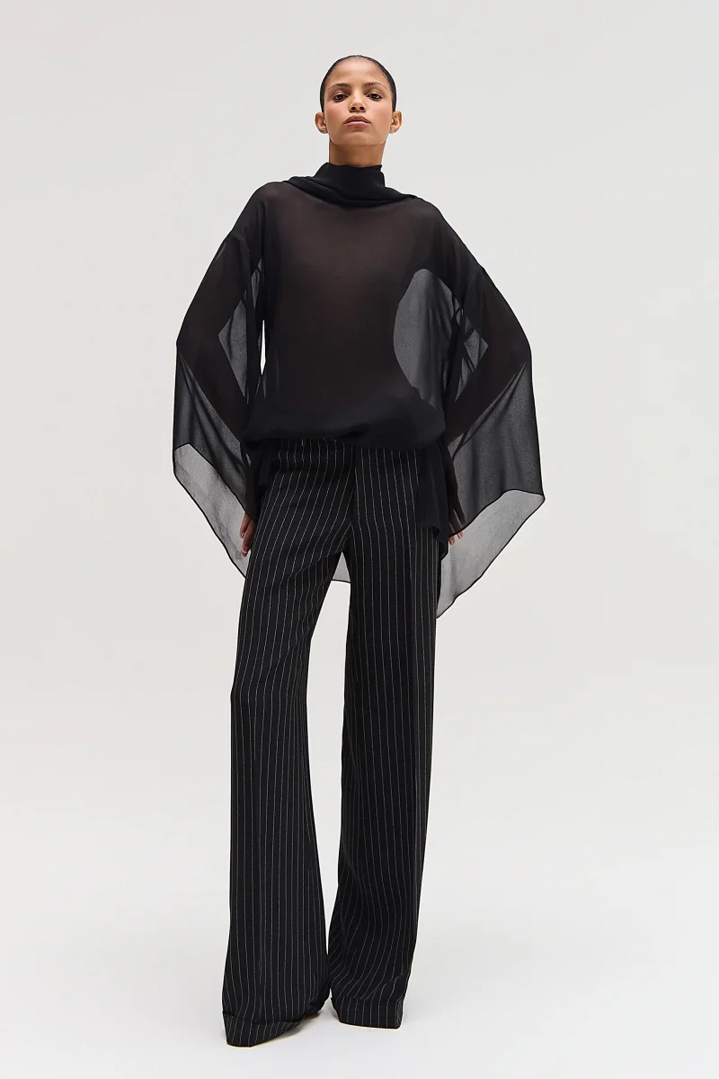 CALÇA ALFAIATARIA BARRA ITALIANA CREPE PATOU RISCA DE GIZ PRETO - Image 3