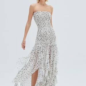 VESTIDO TOMARA QUE CAIA DRAPEADO TULE POÁ OFF WHITE