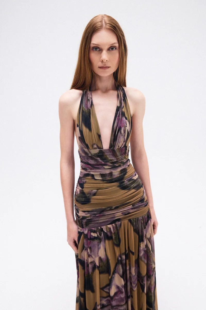 VESTIDO LONGO FRENTE ÚNICA DRAPEADO TULE FLORAL - Image 5