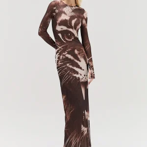 VESTIDO LONGO TULE ESTAMPA TIGRE