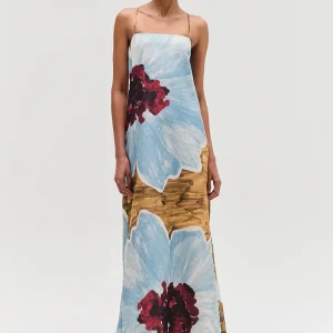 VESTIDO LONGO LINHO ESTAMPA FLOR