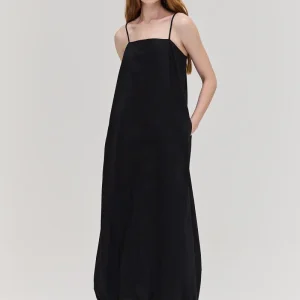 VESTIDO ALÇA  LONGO BALONÊ TRICOLINE PRETO