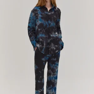 CALÇA RETA LINHO TIE DYE AZUL E PRETO