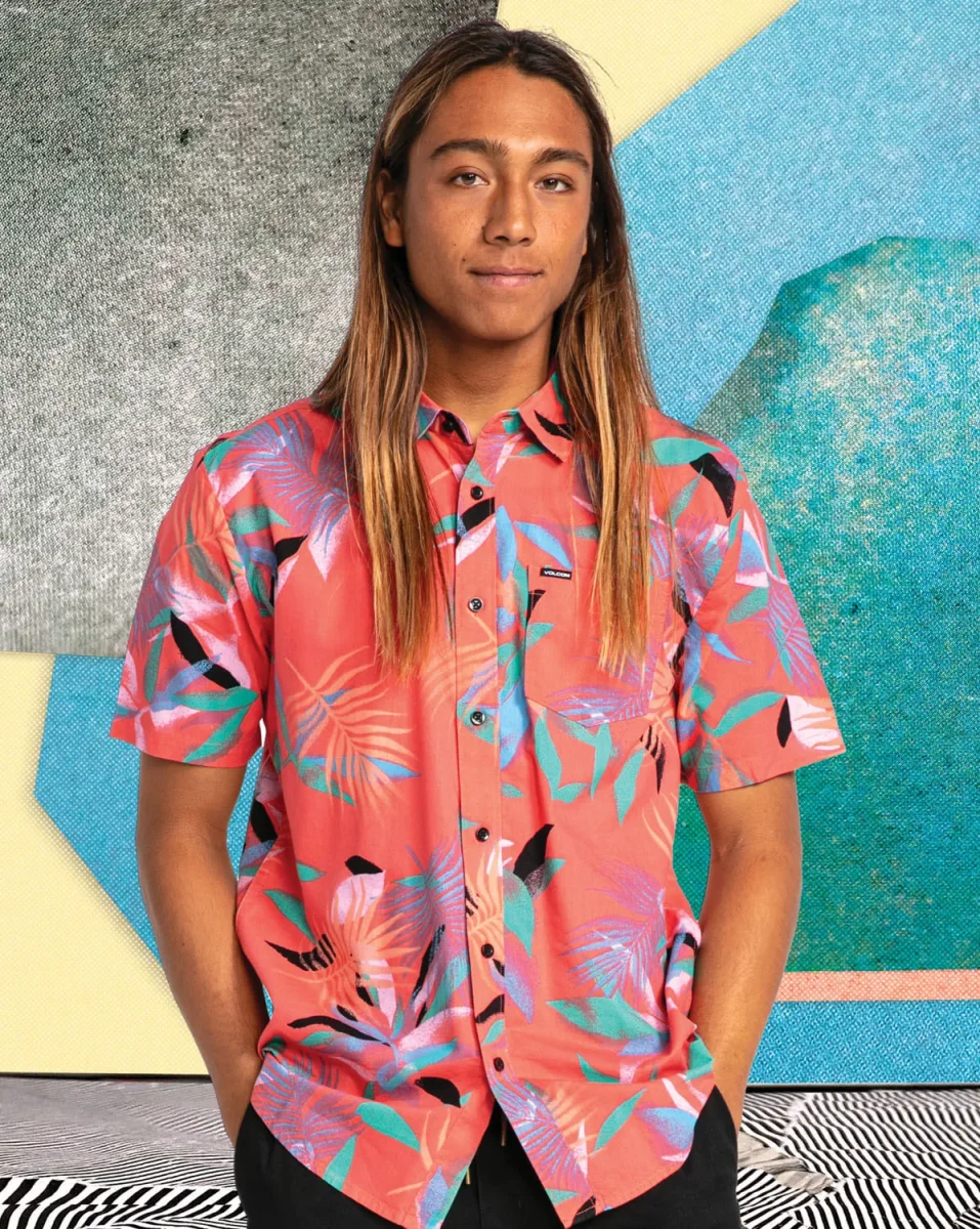 Camisa Volcom Leaf Spray Woven Lava Rock Red - Image 2