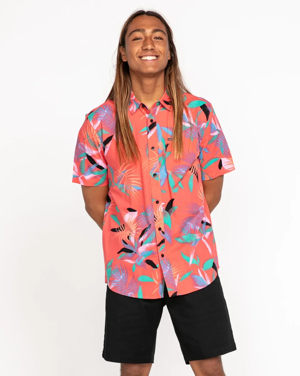 Camisa Volcom Leaf Spray Woven Lava Rock Red - Image 3