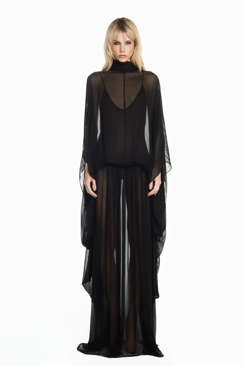VESTIDO LONGO AMPLO CAPA CHIFFON PRETO - Image 2