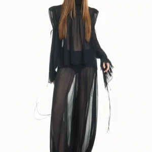 CALÇA PALA DRAPEADA ELÁSTICO NA BARRA CHIFFON PRETO