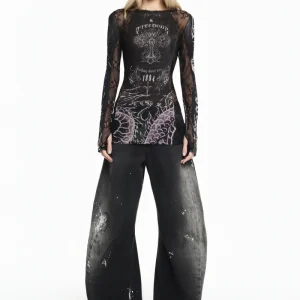 BLUSA MANGA LONGA TULE E RENDA TATTOO DRAGÃO