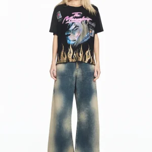 CALÇA JEANS FLARE AZUL MANCHADA