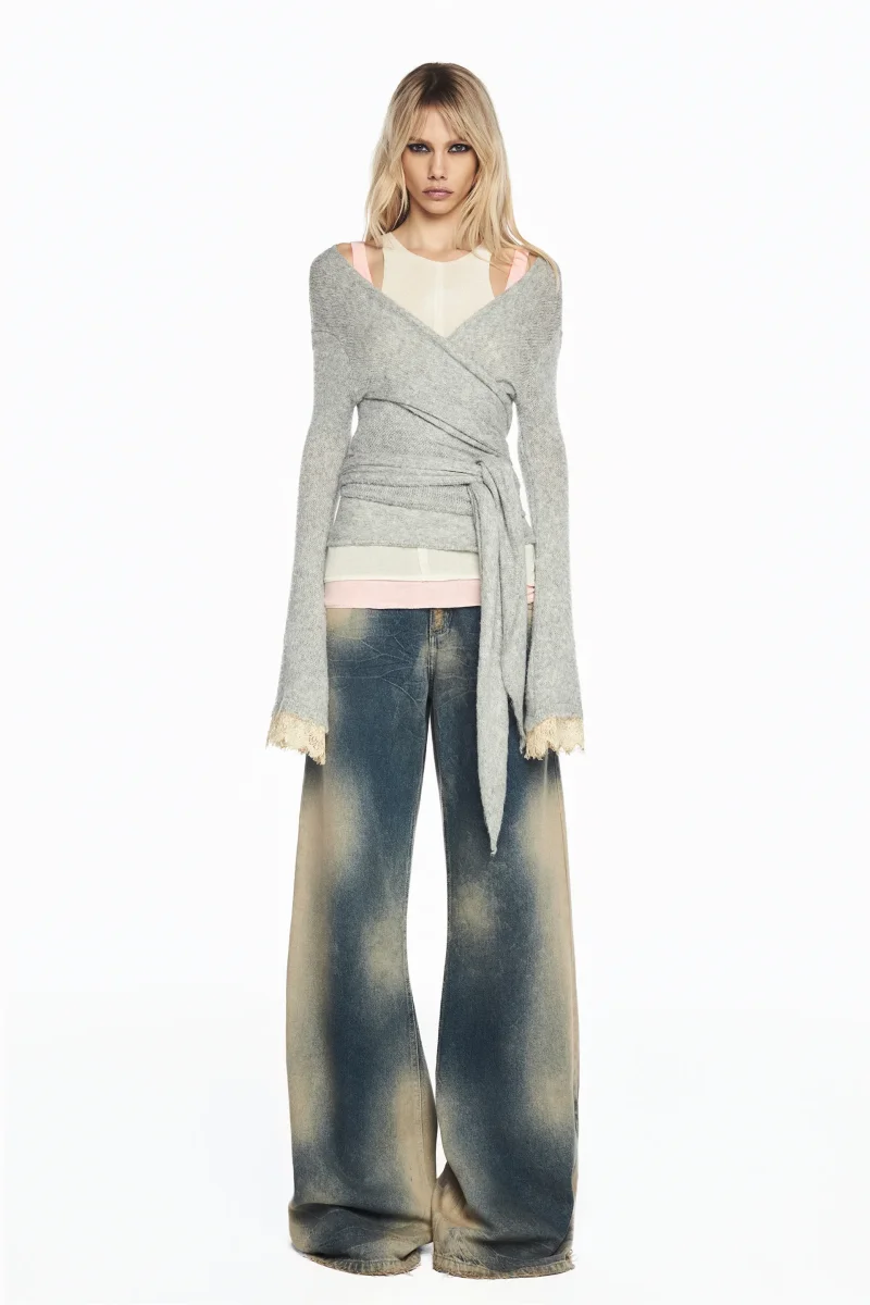 BLUSA CASHECOUER TRICOT CINZA RENDA PUNHO