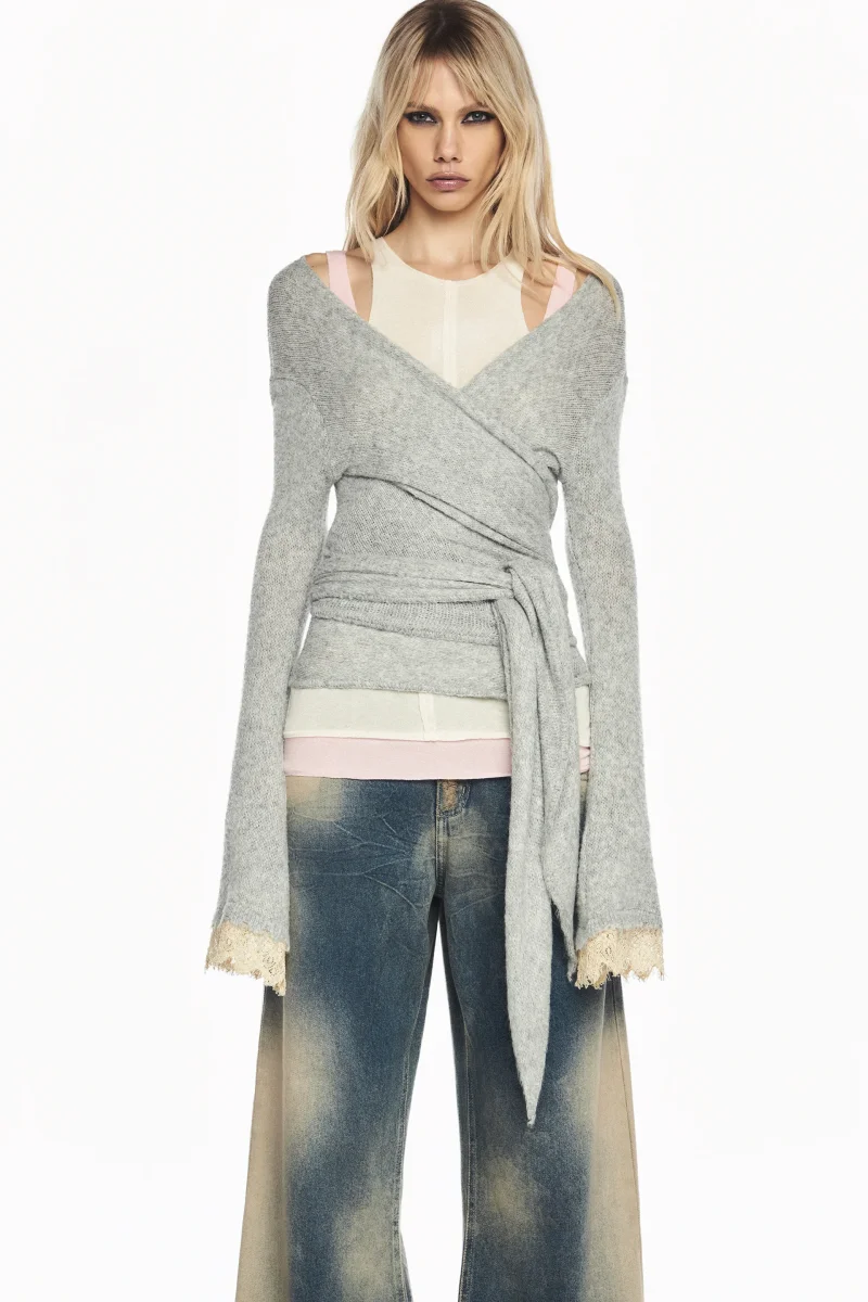 BLUSA CASHECOUER TRICOT CINZA RENDA PUNHO - Image 3