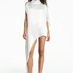 BLUSA KAFTAN ASSIMÉTRICA CETIM BRANCO