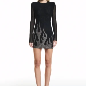 VESTIDO CURTO MANGA LONGA TULE PRETO FOGO METAIS