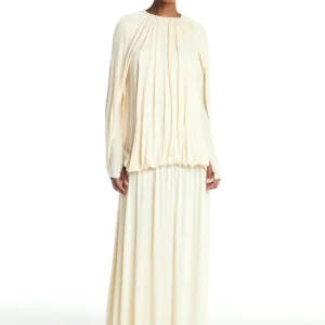 VESTIDO LONGO AMPLO CAPA MALHA MANTEIGA
